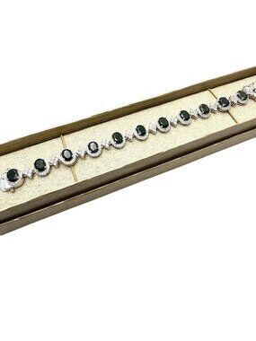 JTV Dark Green Chrome Diopside White Topaz Sterling Silver Tennis Bracelet